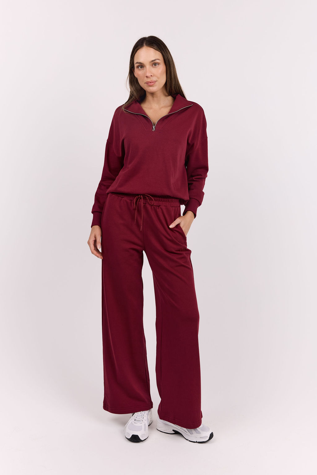 dk active Long Sleeve Tops Foundation Half Zip Sweatshirt Burgundy