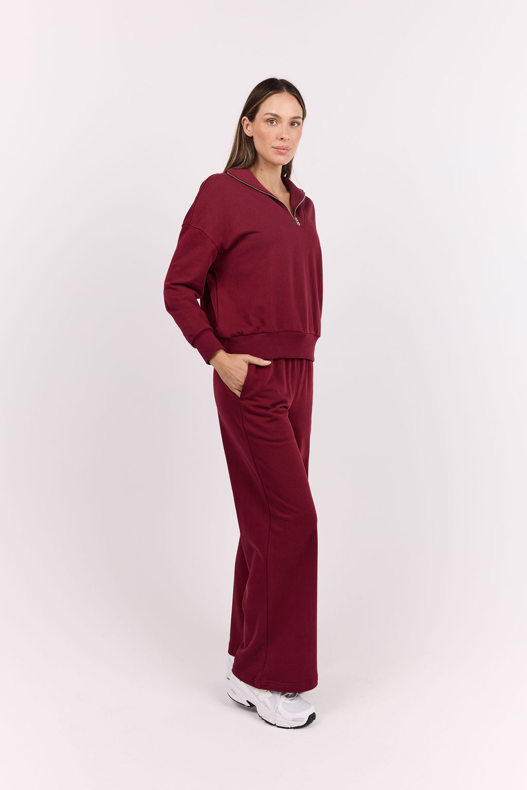 dk active Long Sleeve Tops Foundation Half Zip Sweatshirt Burgundy