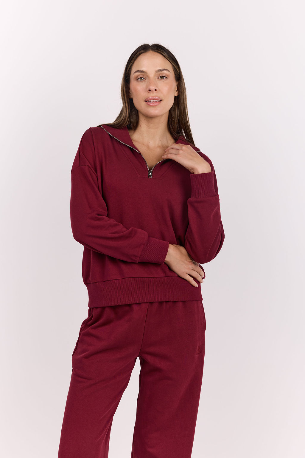 dk active Long Sleeve Tops Foundation Half Zip Sweatshirt Burgundy