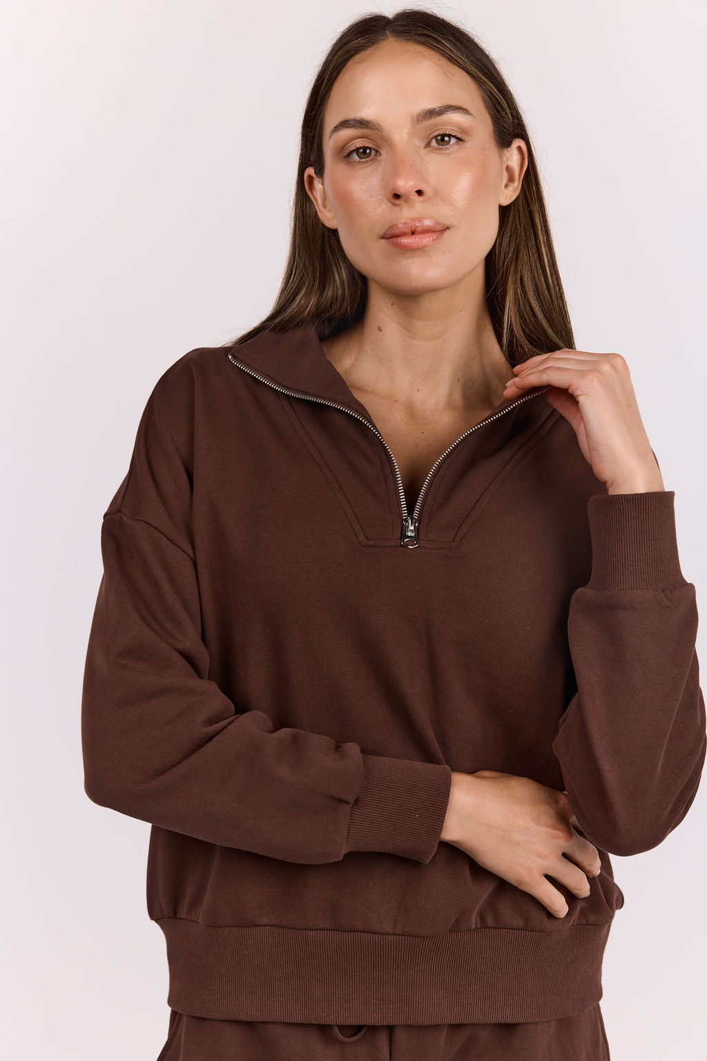 dk active Long Sleeve Tops Foundation Half Zip Sweatshirt Chocolate
