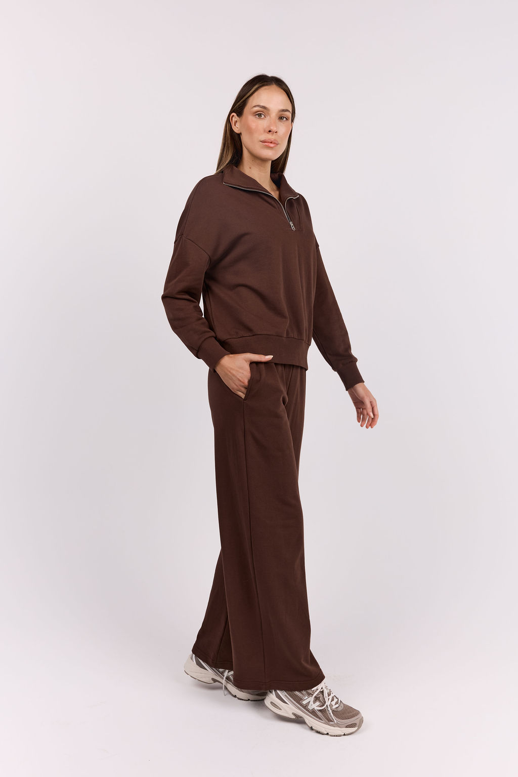 dk active Long Sleeve Tops Foundation Half Zip Sweatshirt Chocolate