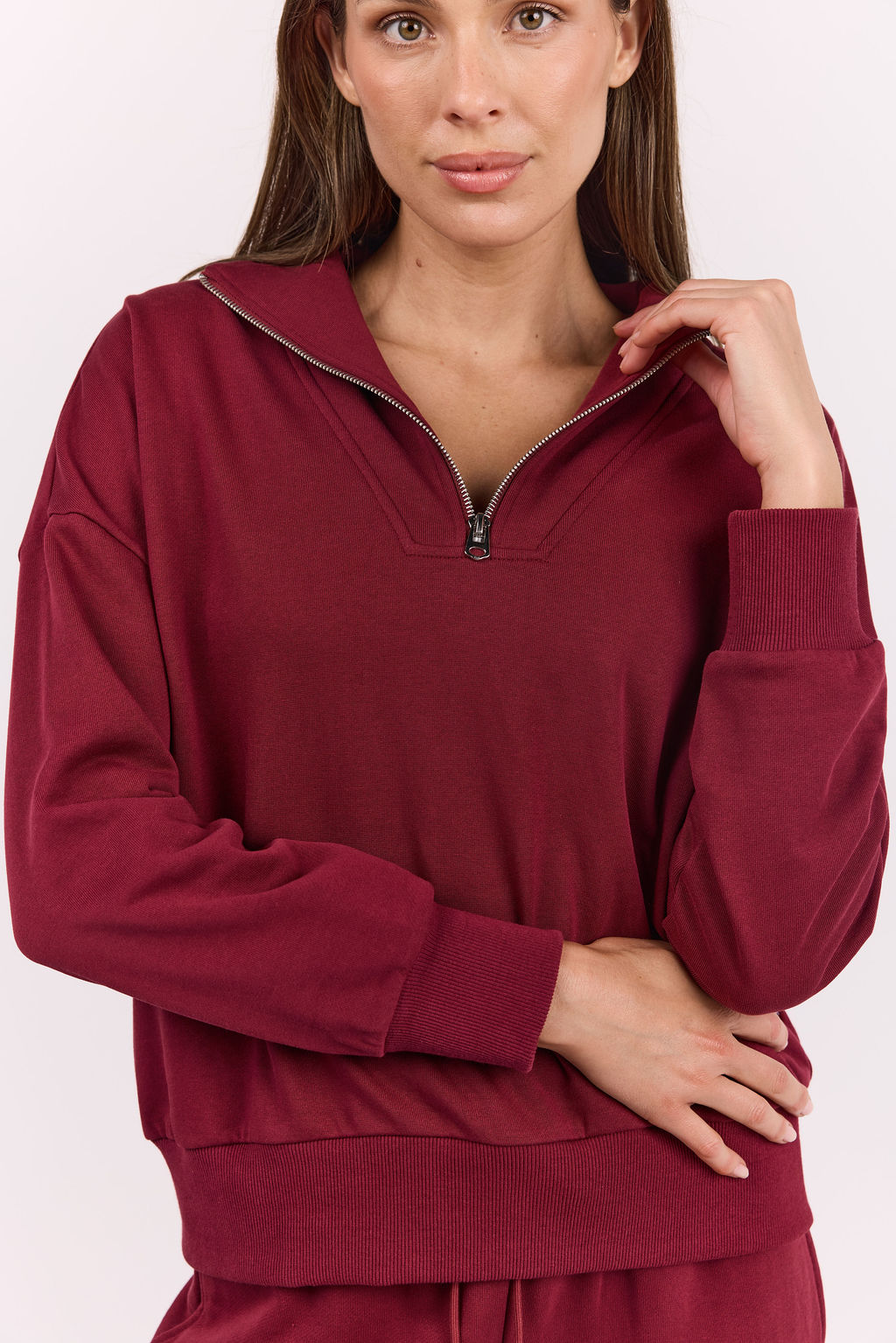 dk active Long Sleeve Tops Foundation Half Zip Sweatshirt Burgundy