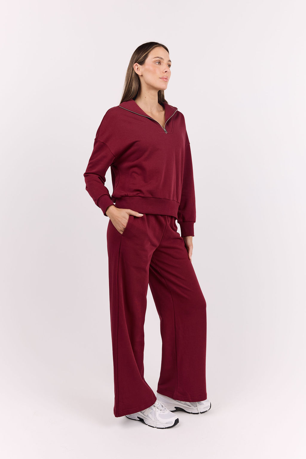 dk active Long Sleeve Tops Foundation Half Zip Sweatshirt Burgundy