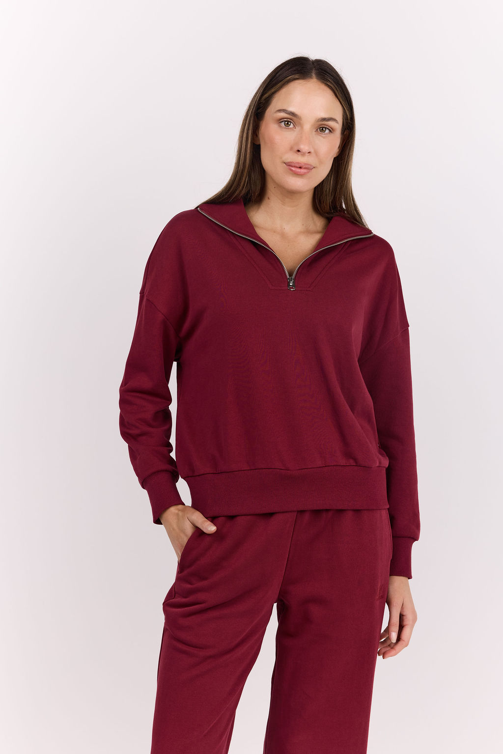 dk active Long Sleeve Tops Foundation Half Zip Sweatshirt Burgundy