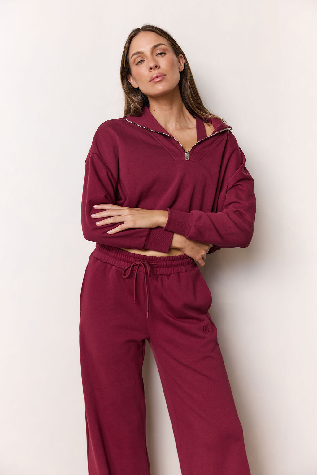 dk active Long Sleeve Tops Foundation Half Zip Sweatshirt Burgundy
