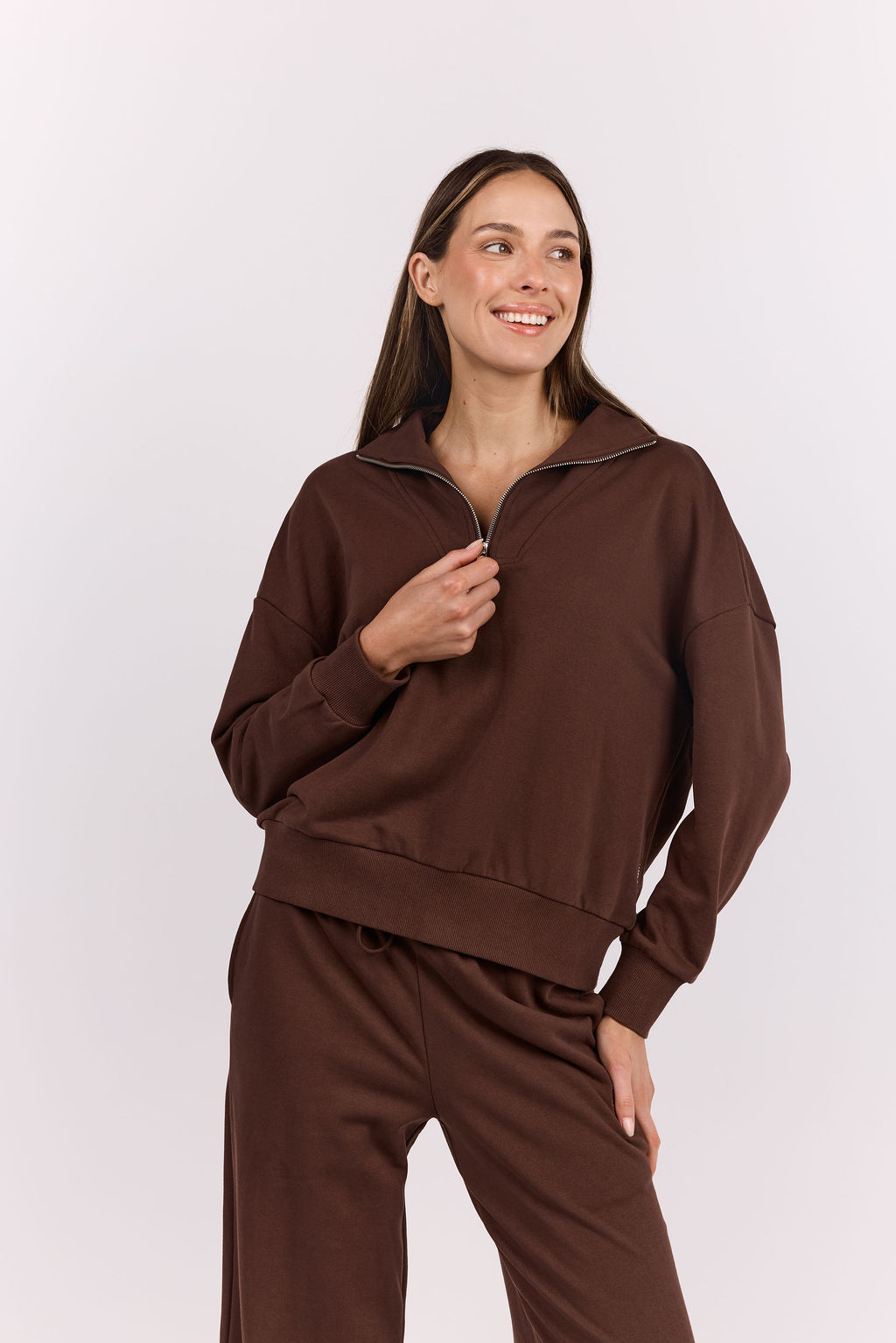 dk active Long Sleeve Tops Foundation Half Zip Sweatshirt Chocolate