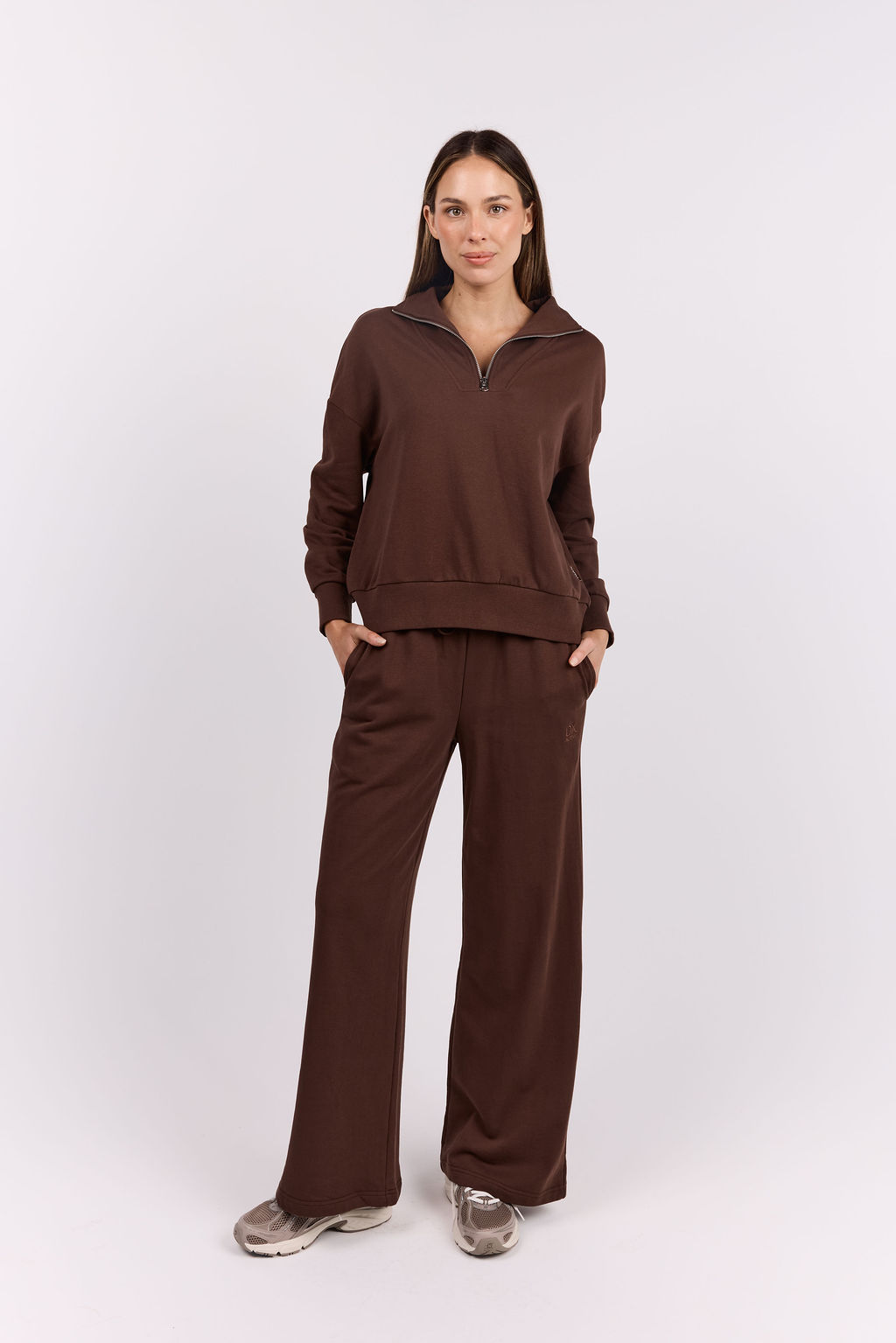 dk active Long Sleeve Tops Foundation Half Zip Sweatshirt Chocolate